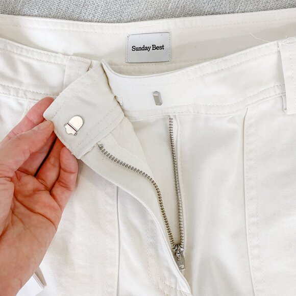 Sunday Best New Oscar Mid-Rise Utility Carpenter Cotton Pant | Size 6 | White - Picture 8 of 10